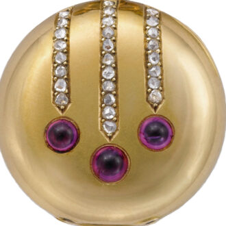 Swiss gold, diamond and ruby lady's brooch watch Circa 1900