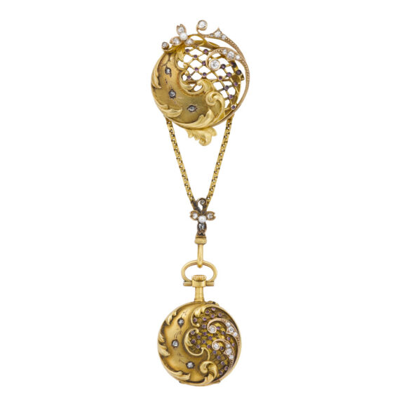 French gold pendant watch with detachable brooch Circa 1890 French gold pendant watch with detachable brooch Circa 1890