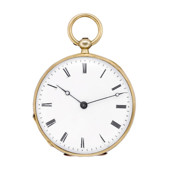 Swiss 18k gold, green enamel and pearl pendant watch Circa 1860 Swiss 18k gold, green enamel and pearl pendant watch Circa 1860