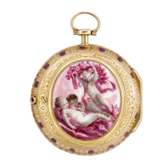 French gold verge watch with camaïeu enamel scene Circa 1780