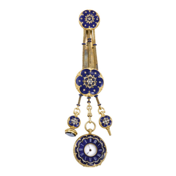 Swiss gold, blue enamel and diamond-set fob watch Circa 1860