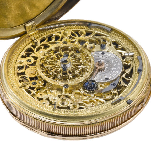 Swiss 18k gold half-skeletonized cylinder pocket watch Circa 1820 Swiss 18k gold half-skeletonized cylinder pocket watch Circa 1820