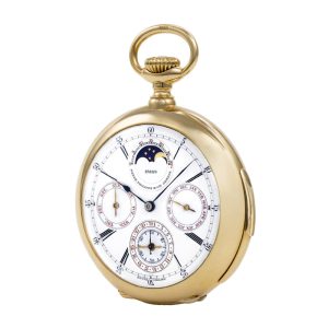 Swiss 18k yellow gold minute repeater with six complications Circa 1915
