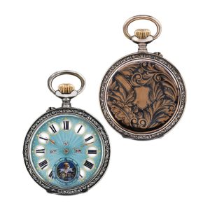 Swiss gilt-metal and enamel triple calendar pocket watch Circa 1900