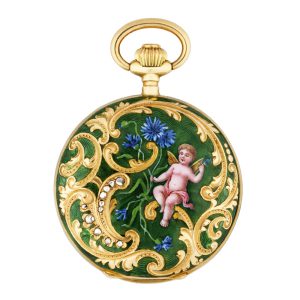 Swiss gold, enamel and diamond-set pendant watch Circa 1890