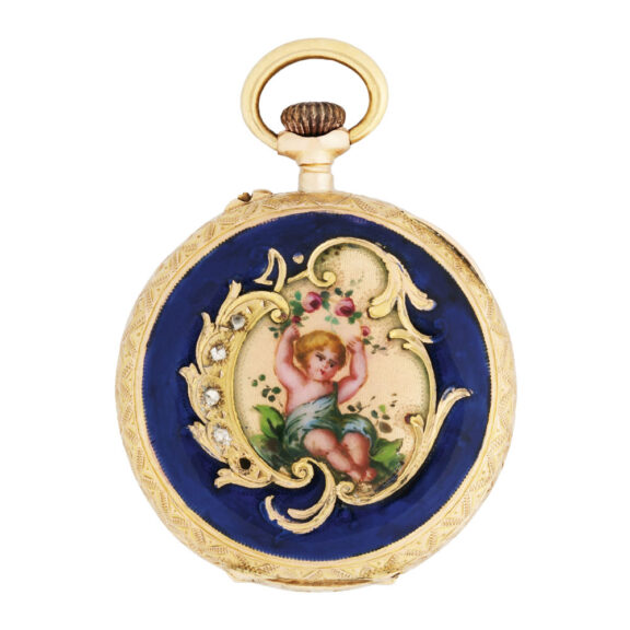 Swiss 18k gold open faced lady's pendant watch Circa 1900