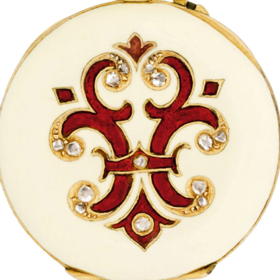 Swiss 18k gold and ivory enamel brooch watch Circa 1900 Swiss 18k gold and ivory enamel brooch watch Circa 1900