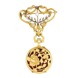 Swiss 18k gold and enamel keyless brooch watch Circa 1900