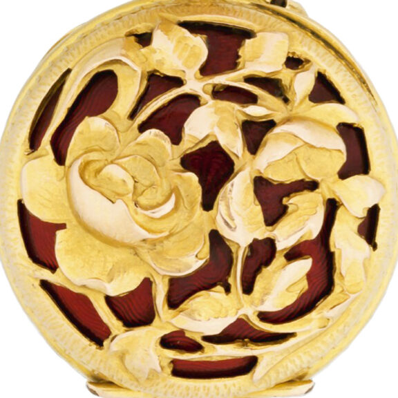 Swiss 18k gold and enamel keyless brooch watch Circa 1900 Swiss 18k gold and enamel keyless brooch watch Circa 1900