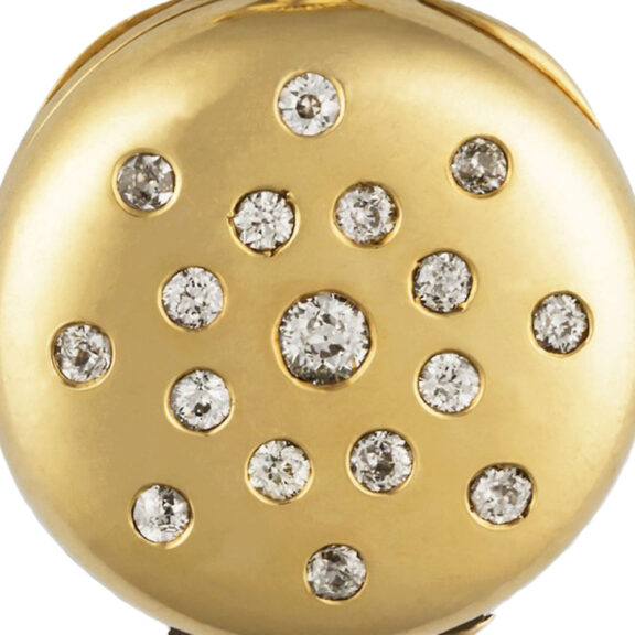 Swiss gold brooch watch set with 17 round white diamonds Circa 1890 Swiss gold brooch watch set with 17 round white diamonds Circa 1890