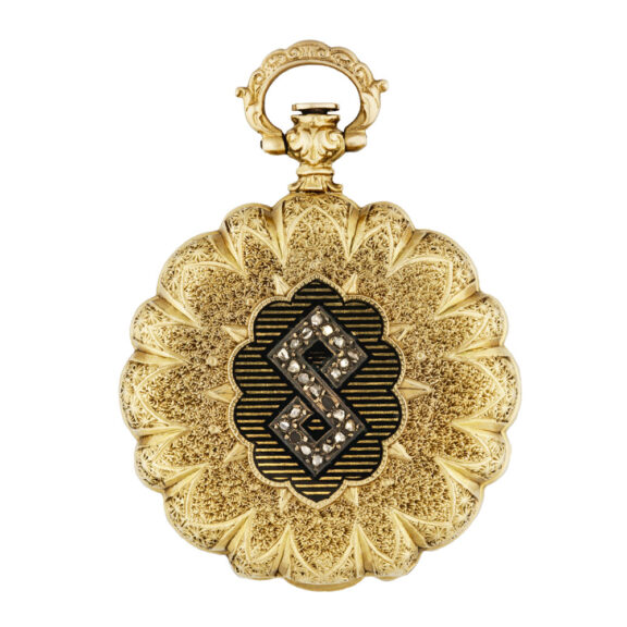 Swiss gold watch with entirely engraved covers Circa 1850