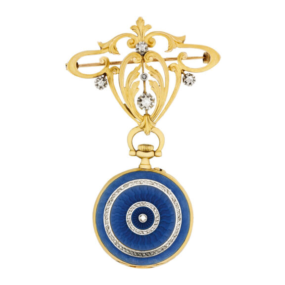 Swiss gold and Belle Epoque enamel brooch watch Circa 1910