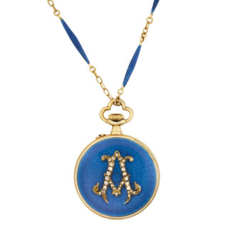 Swiss gold, diamond and Belle Epoque enamel pendant watch Circa 1910