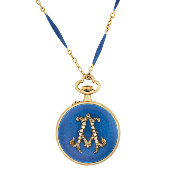 Swiss gold, diamond and Belle Epoque enamel pendant watch Circa 1910