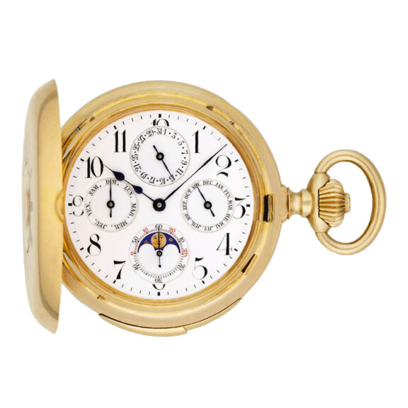 Swiss 18k gold quarter repeater with six complications Circa 1910
