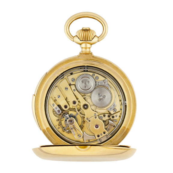 Swiss 18k gold quarter repeater with six complications Circa 1910 Swiss 18k gold quarter repeater with six complications Circa 1910