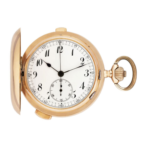 Swiss 18k gold minute repeating watch with chronograph Circa 1910 Swiss 18k gold minute repeating watch with chronograph Circa 1910