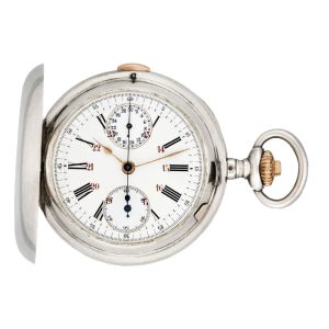 Swiss silver watch with chronograph and register Circa 1900