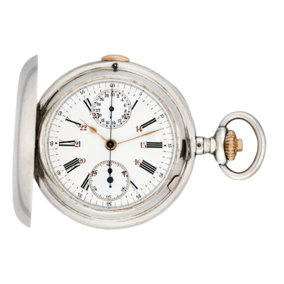Swiss silver watch with chronograph and register Circa 1900