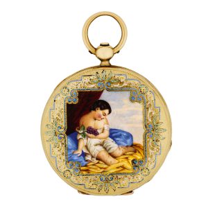 Very small French gold and enamel pendant watch Circa 1845