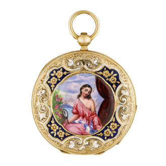 Swiss gold and enamel cylinder pendant watch Circa 1845