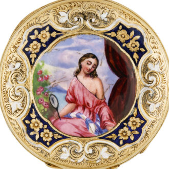 Swiss gold and enamel cylinder pendant watch Circa 1845