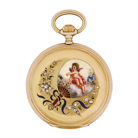 Swiss 18K gold and enamel hunting cased lady's watch Circa 1900