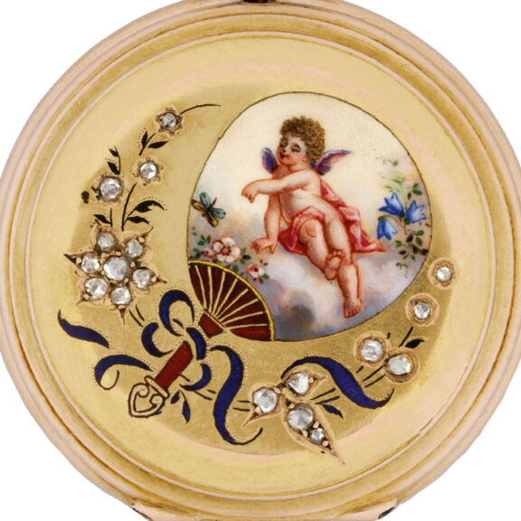 Swiss 18K gold and enamel hunting cased lady's watch Circa 1900 Swiss 18K gold and enamel hunting cased lady's watch Circa 1900