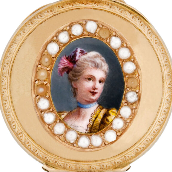Swiss gold lady's pendant watch with portrait Circa 1890 Swiss gold lady's pendant watch with portrait Circa 1890