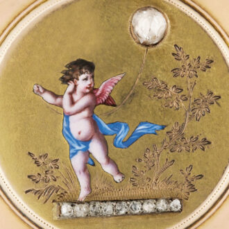 Swiss gold, enamel watch with diamond balloon Circa 1890