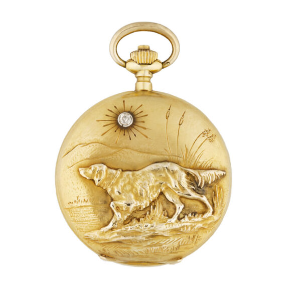 Swiss 18k gold pendant watch with diamond sun set Circa 1920 Swiss 18k gold pendant watch with diamond sun set Circa 1920