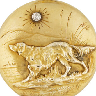 Swiss 18k gold pendant watch with diamond sun set Circa 1920 Swiss 18k gold pendant watch with diamond sun set Circa 1920