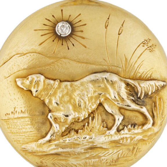Swiss 18k gold pendant watch with diamond sun set Circa 1920 Swiss 18k gold pendant watch with diamond sun set Circa 1920