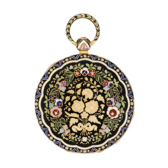 French gold, champlevé enamel decorated pocket watch Circa 1830