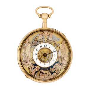 Swiss gold half-skeletonised erotic automaton Circa 1815