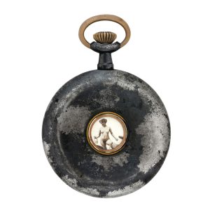Swiss gunmetal pocket watch with passing erotic automata Circa 1901
