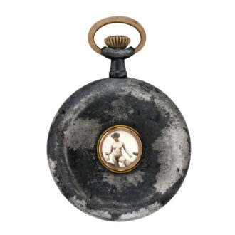 Swiss gunmetal pocket watch with passing erotic automata Circa 1901