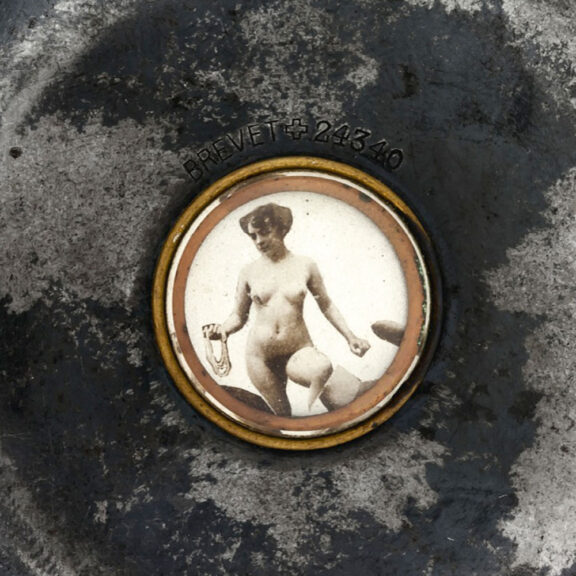 Swiss gunmetal pocket watch with passing erotic automata Circa 1901 Swiss gunmetal pocket watch with passing erotic automata Circa 1901