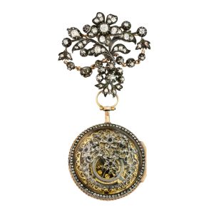 French 18 Carat gold paste set skeletonized pendant watch Circa 1770
