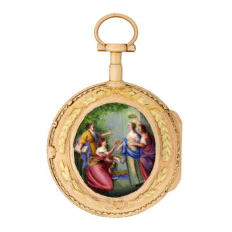 Swiss 18k gold pocket watch with enamel scene Circa 1770