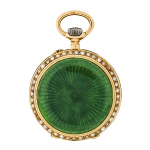 Swiss 14K gold, enamel and pearl-set pocket watch Circa 1900