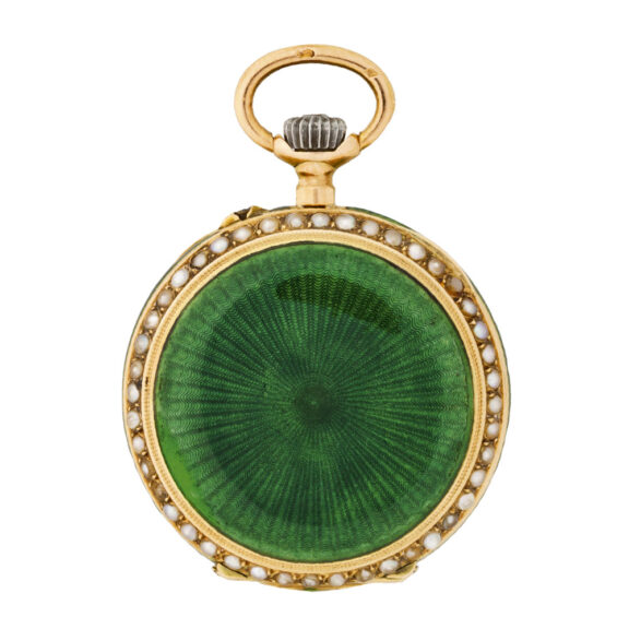 Swiss 14K gold, enamel and pearl-set pocket watch Circa 1900