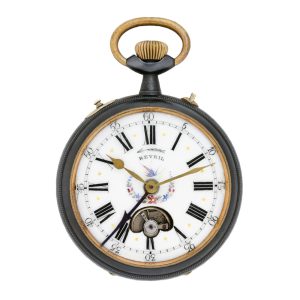 Swiss gun-metal open faced musical pocket watch Circa 1910