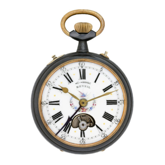 Swiss gun-metal open faced musical pocket watch Circa 1910