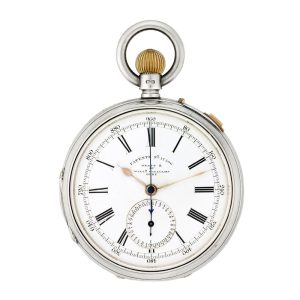 English silver watch with chronograph stopwatch Circa 1890