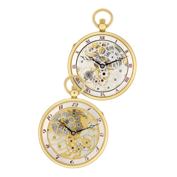 Swiss gold skeletonized and double-dialled dress watch Circa 1995