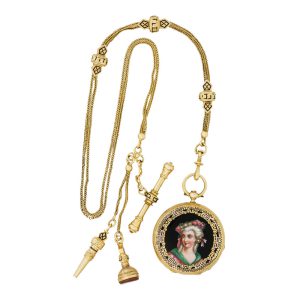 Swiss gold, enamel and diamond lady's pendant watch Circa 1860
