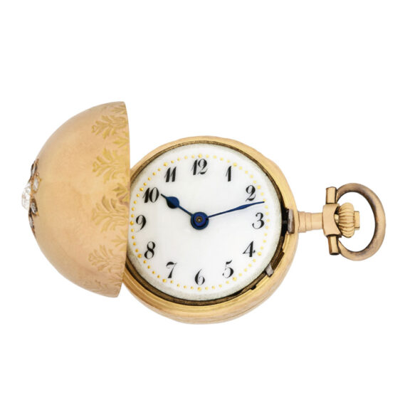 Swiss gold and diamond-set keyless pendant ball watch Circa 1880