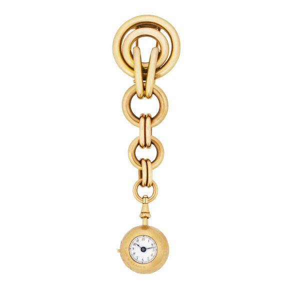 Swiss gold pendant ball watch with bezel winding Circa 1878