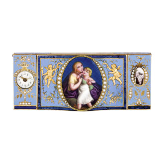 Swiss gold, enamel and pearl snuffbox with intergral watch Circa 1800